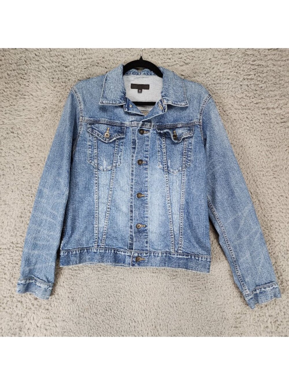 Uniqlo Jacket Womens Medium Blue Stretch Button Up Denim Jean Jacket *Read*